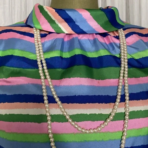 Dynasty vintage 60’s Striped Multicolor Sleeveless silk Dress S/M - Picture 6 of 17